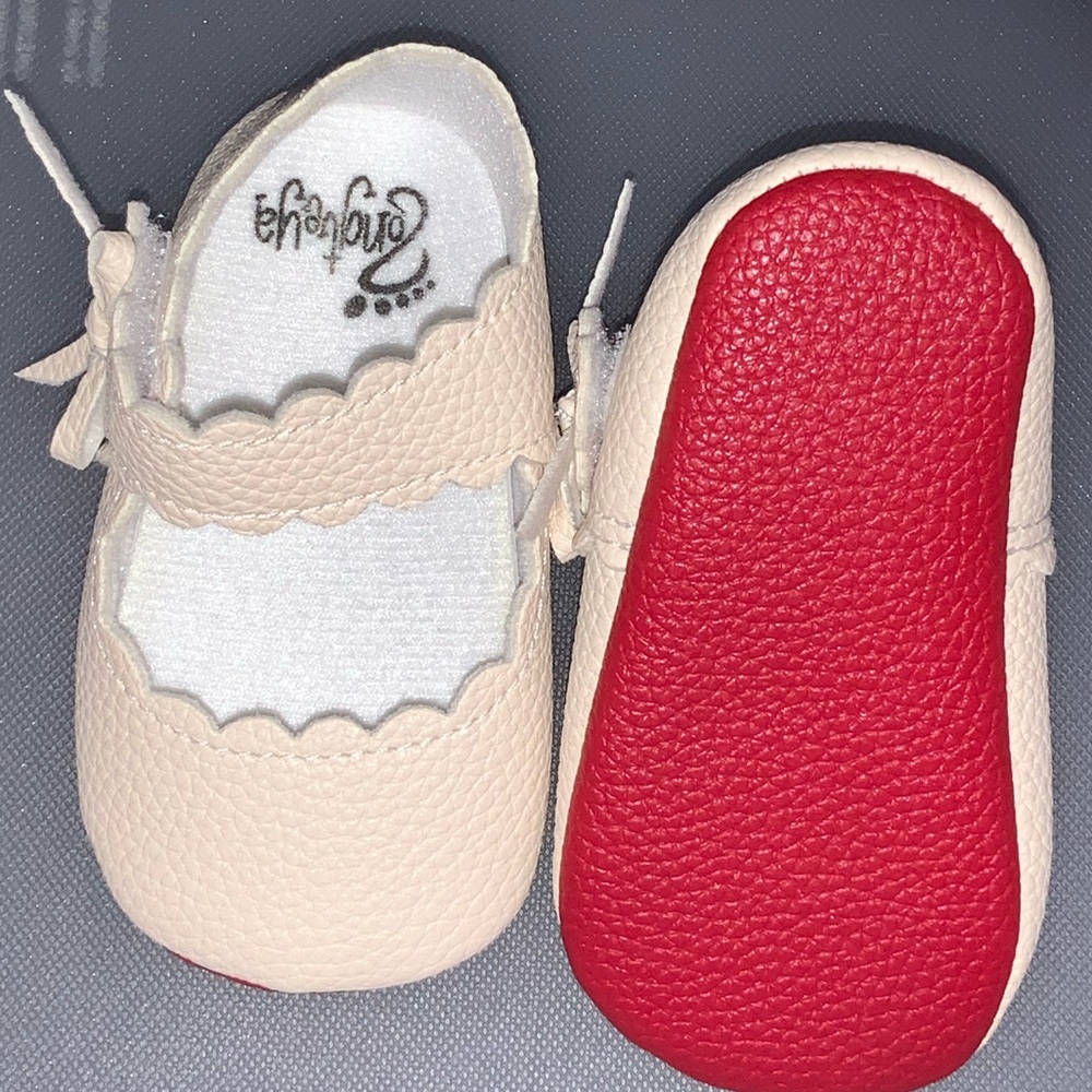 Amazon Cream and Red Baby Walker Shoes